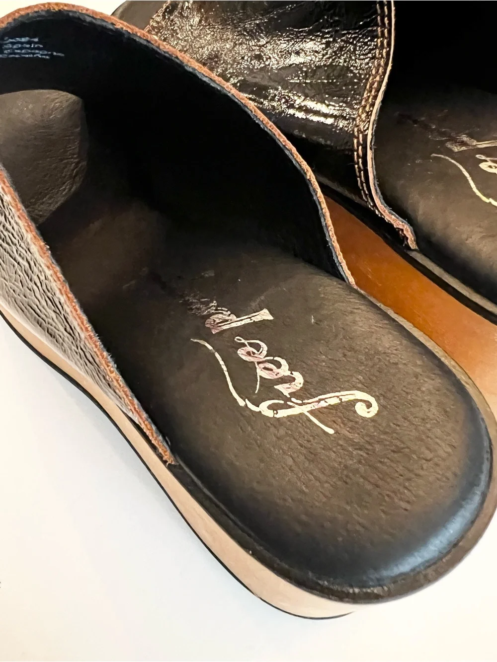 Free People Gabriela Black Glossy Open Toe Platform Slide Shoes